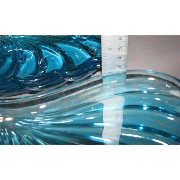 Hazel Atlas MCM Turquoise Blue Seashell Snack Set 4 Plates & Cups Retro Aqua Bea - Picture 12 of 12